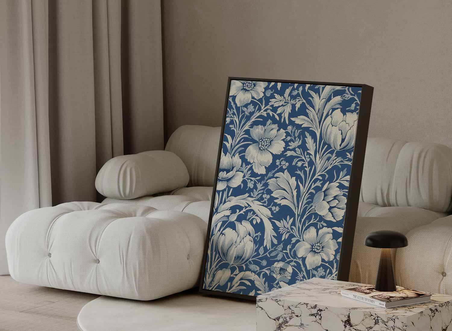 Bloemrijk Blauw Behang Kunstwerk-canvas-dibond-plexiglas-wanddecoratie-WallArtistic