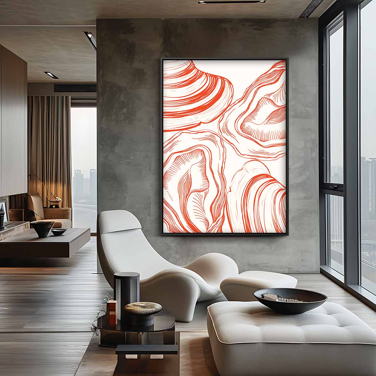 Organische Rood-Oranje Vormen Kunstwerk-canvas-dibond-plexiglas-wanddecoratie-WallArtistic