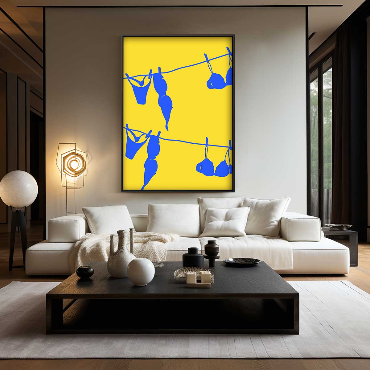 Waslijn in Blauwe Vormen Kunstwerk-canvas-dibond-plexiglas-wanddecoratie-WallArtistic