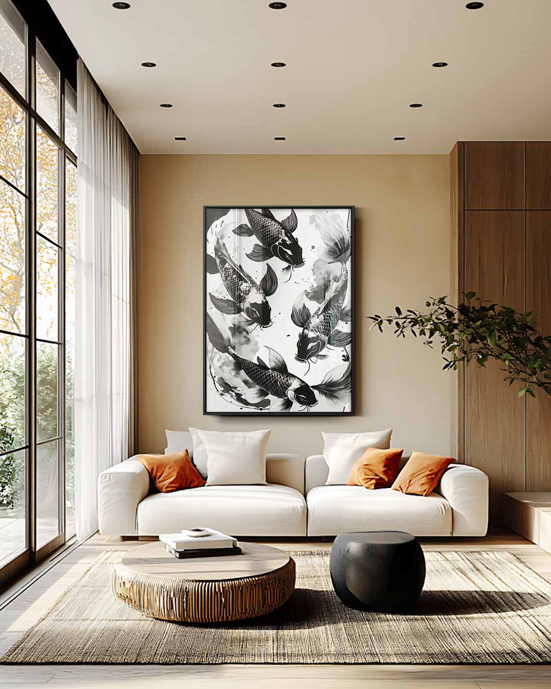 Zachte Gratie van Koi-visjes Kunstwerk-canvas-dibond-plexiglas-wanddecoratie-WallArtistic