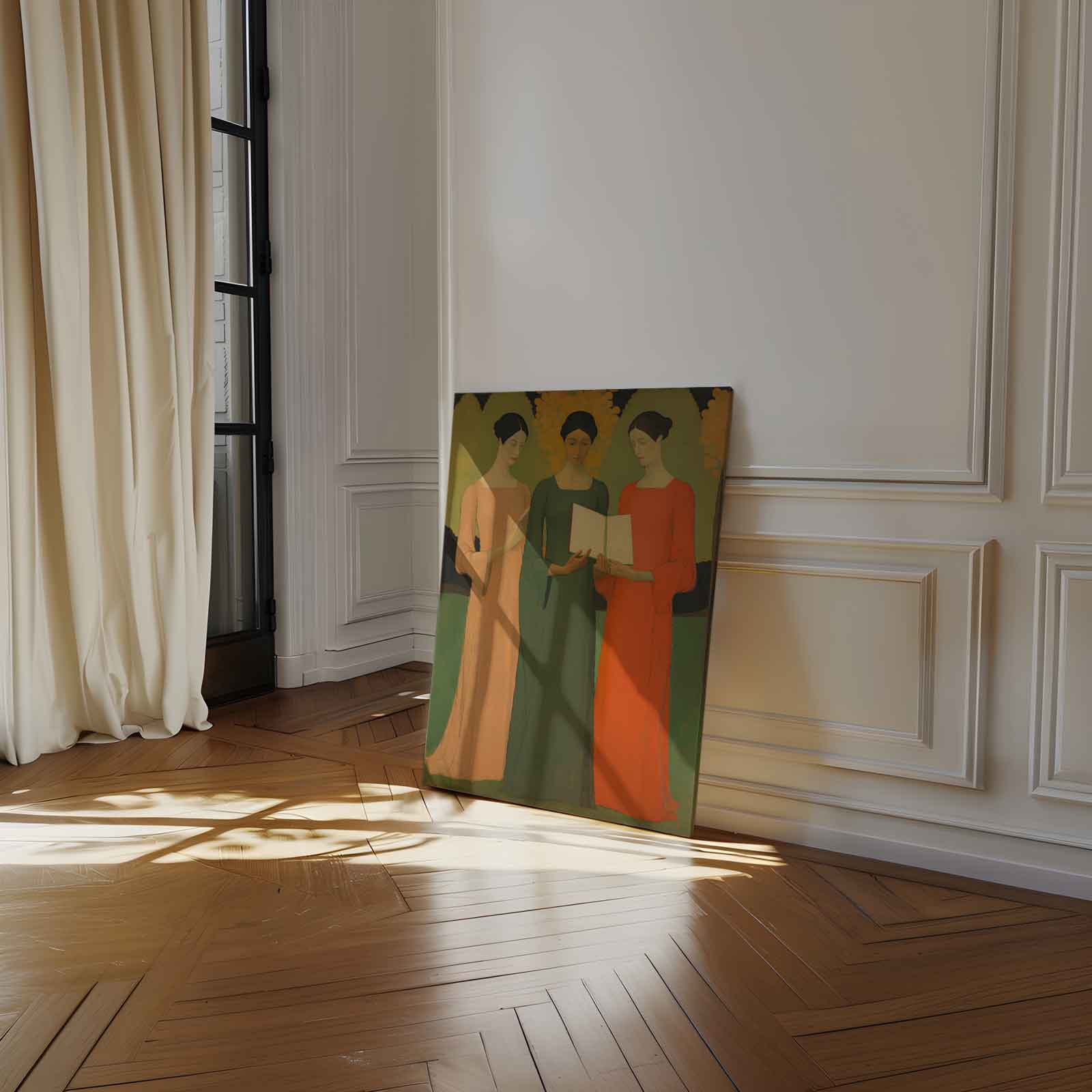 Vriendinnen in de Herfsttuin Kunstwerk-canvas-dibond-plexiglas-wanddecoratie-WallArtistic
