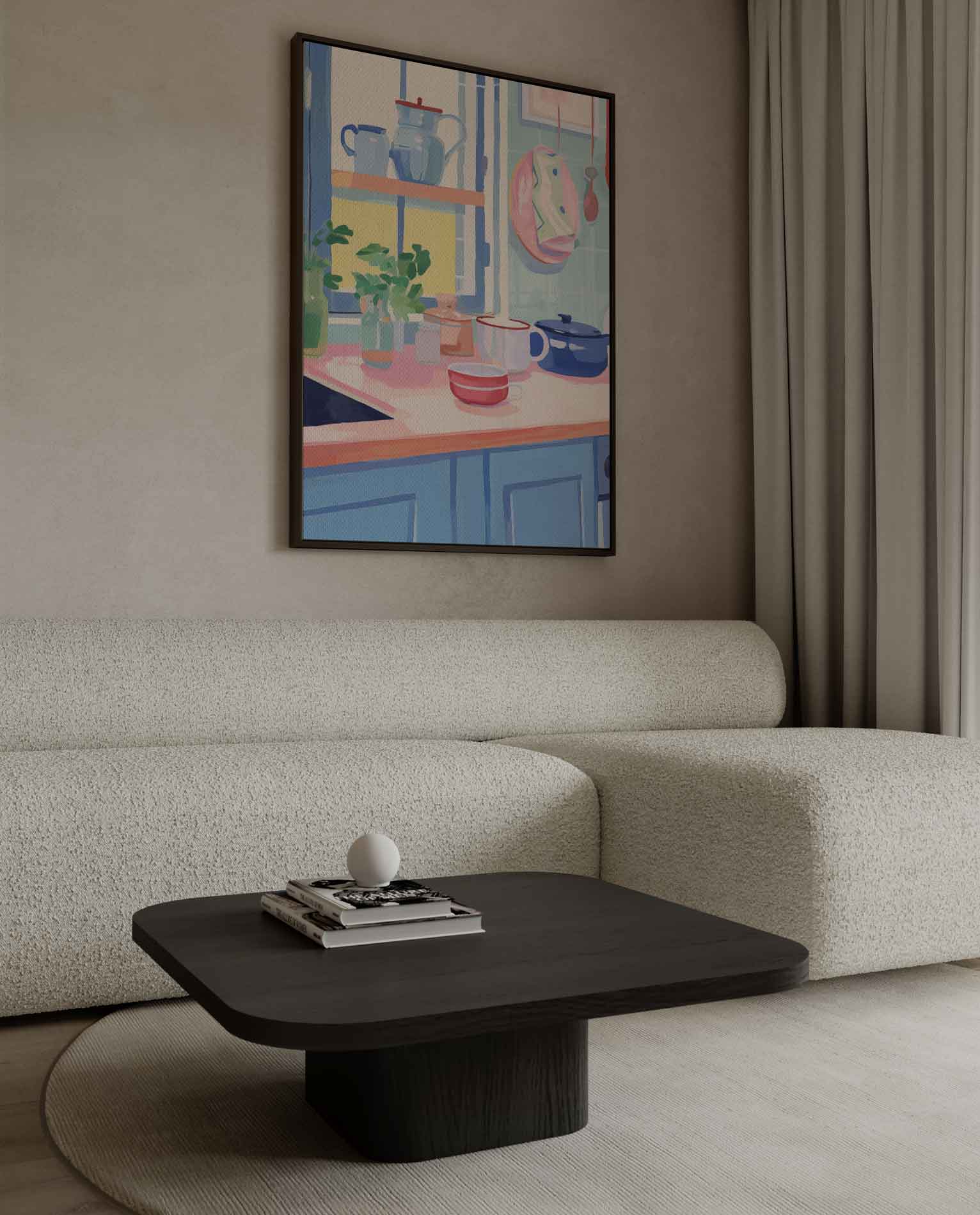 Vrolijk Keukenhoekje in Pasteltinten Kunstwerk-canvas-dibond-plexiglas-wanddecoratie-WallArtistic