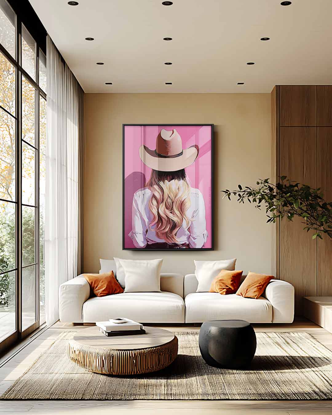 Stijlvolle Cowgirl Achteraanzicht Kunstwerk-canvas-dibond-plexiglas-wanddecoratie-WallArtistic