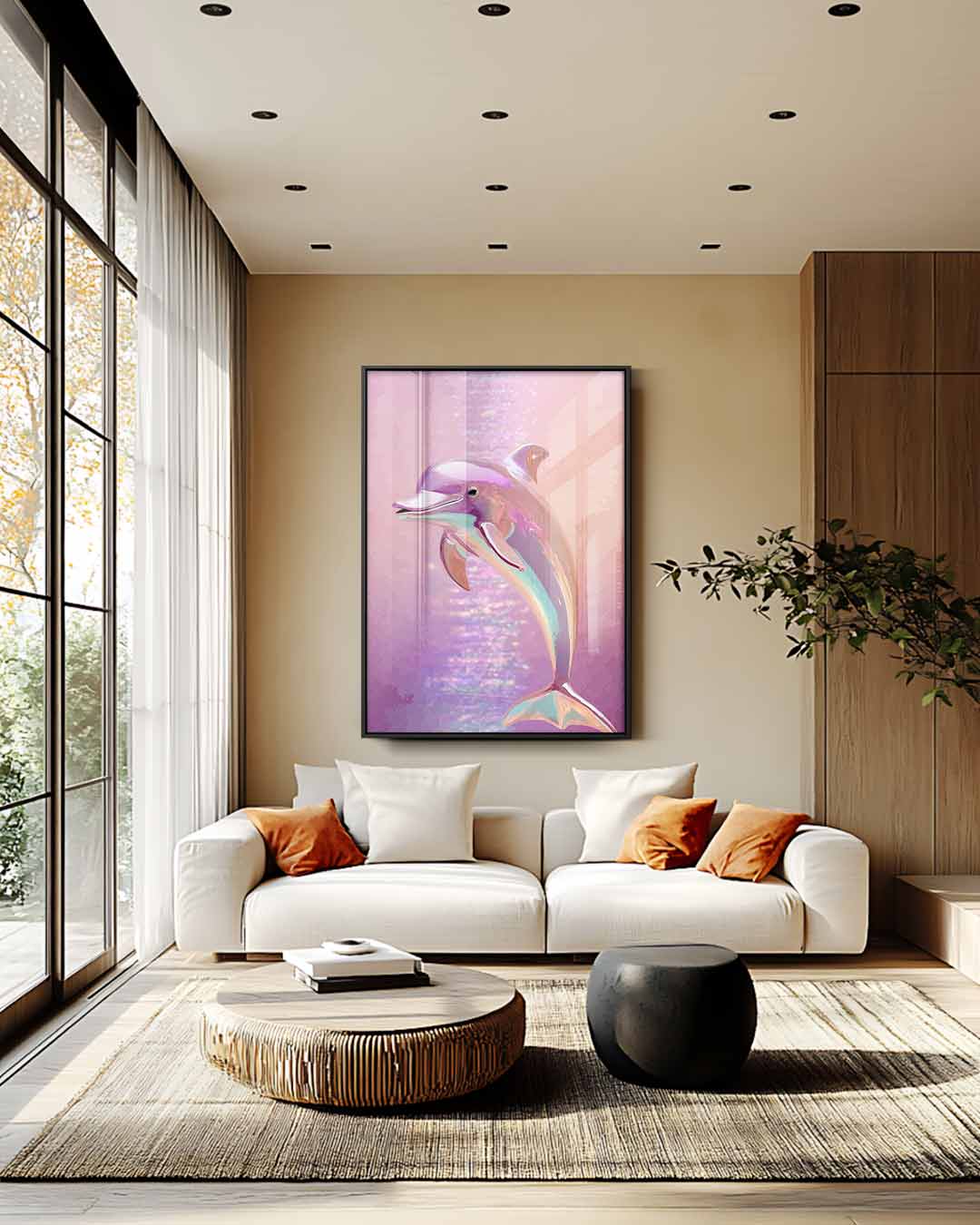 Dromerige Dolfijn Kunstwerk-canvas-dibond-plexiglas-wanddecoratie-WallArtistic