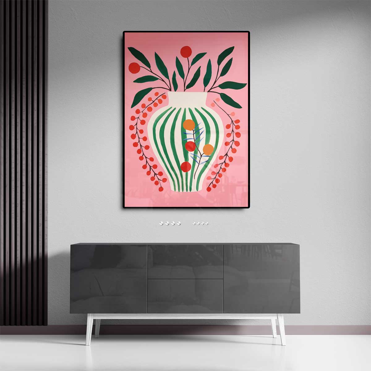 Vrolijke Vaas op Roze Achtergrond Kunstwerk-canvas-dibond-plexiglas-wanddecoratie-WallArtistic