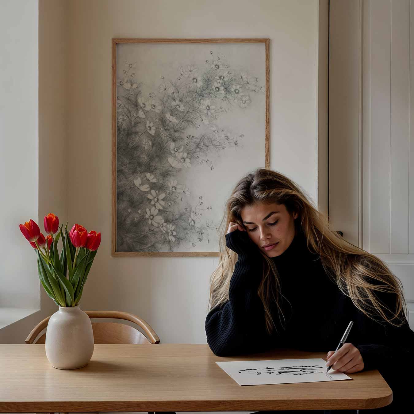 Bloemenpracht in Zwart-Wit Poster-WallArtistic