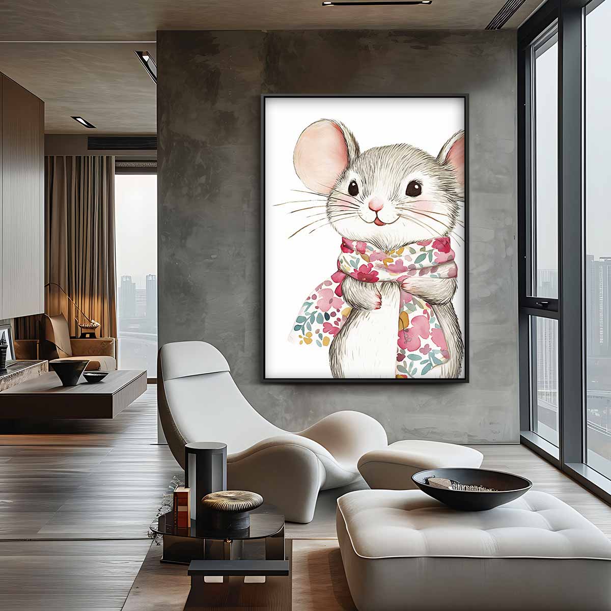 Schattige Muis met Bloemensjaal Kunstwerk-canvas-dibond-plexiglas-wanddecoratie-WallArtistic