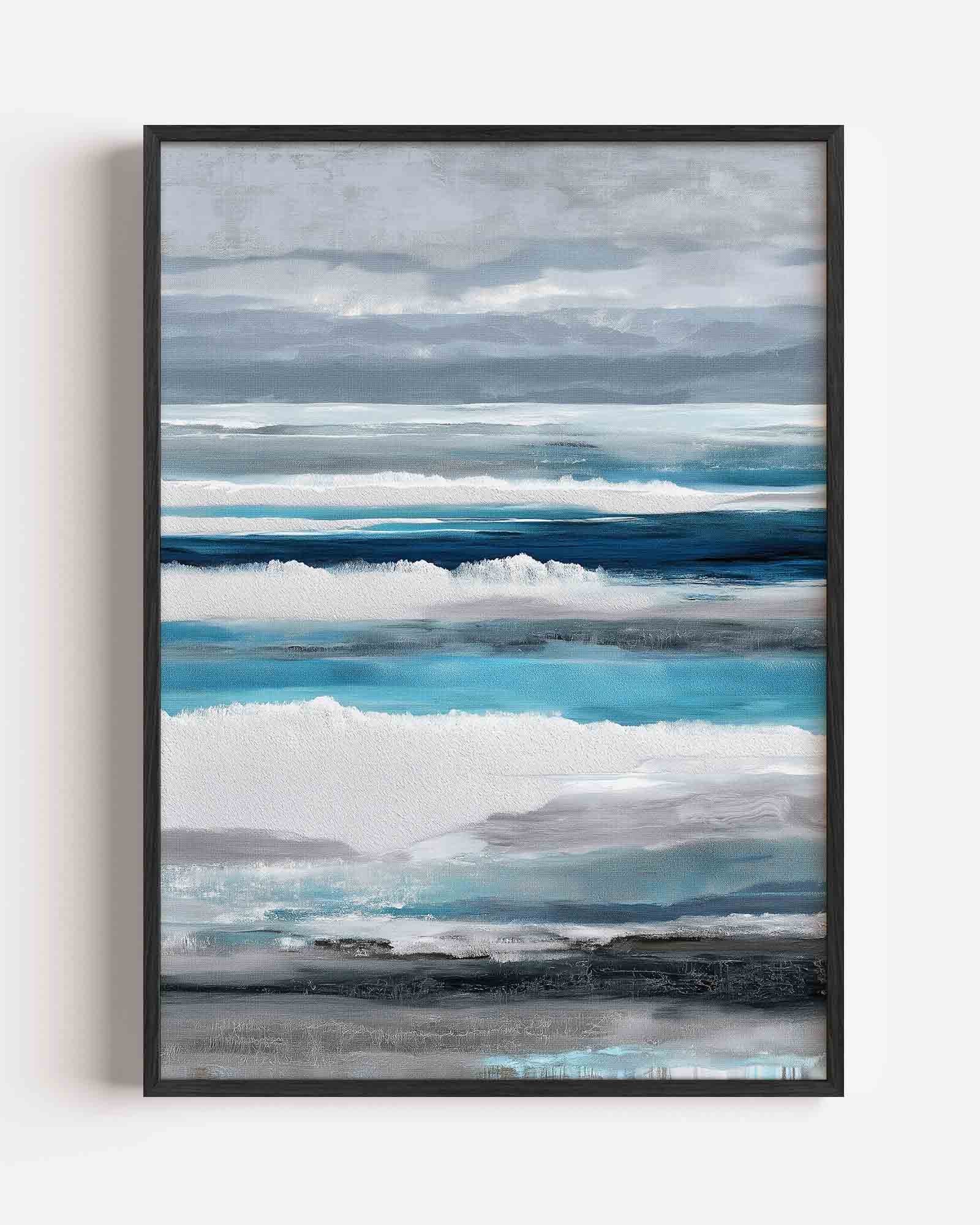 Horizontale lijnen in blauw en grijs Poster