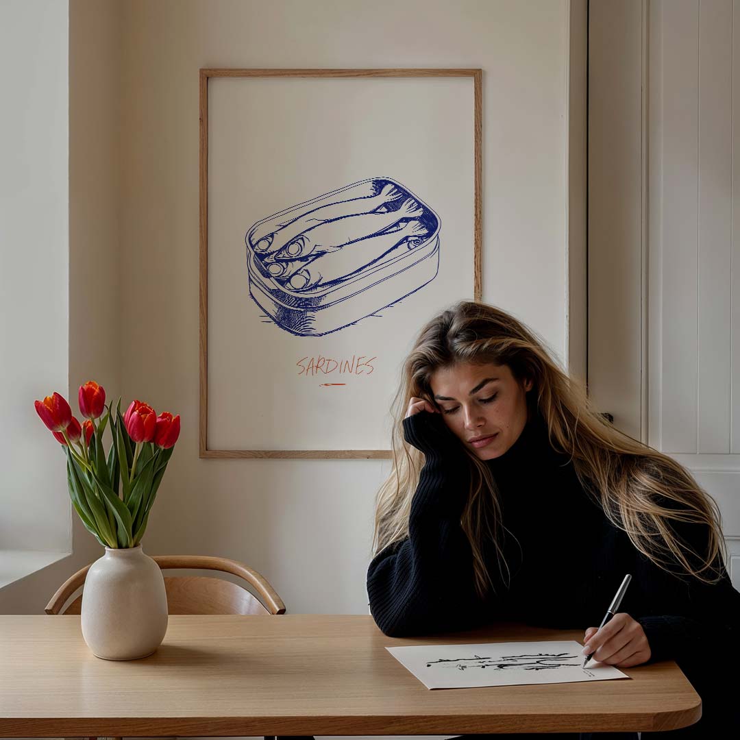 Stijlvolle Sardine Illustratie Poster-WallArtistic