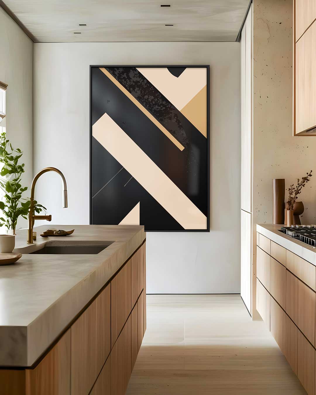 Abstracte Beige Lijnen op Zwart Kunstwerk-canvas-dibond-plexiglas-wanddecoratie-WallArtistic