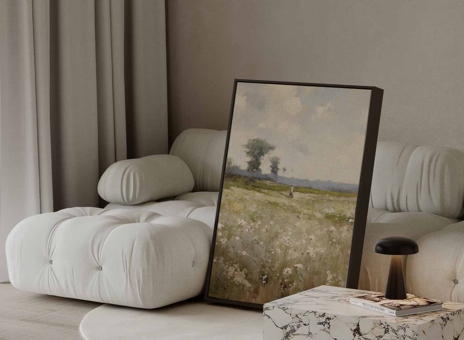 Lenteveld onder een Lucht van Wolken Kunstwerk-canvas-dibond-plexiglas-wanddecoratie-WallArtistic