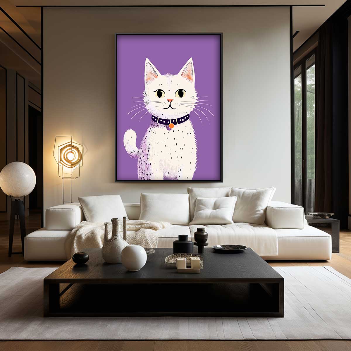 Speelse Kat Illustratie Kunstwerk-canvas-dibond-plexiglas-wanddecoratie-WallArtistic