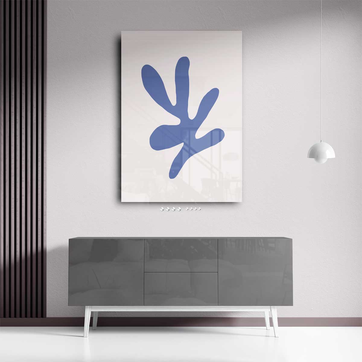 Abstracte Blauwe Vorm op Beige Kunstwerk-canvas-dibond-plexiglas-wanddecoratie-WallArtistic