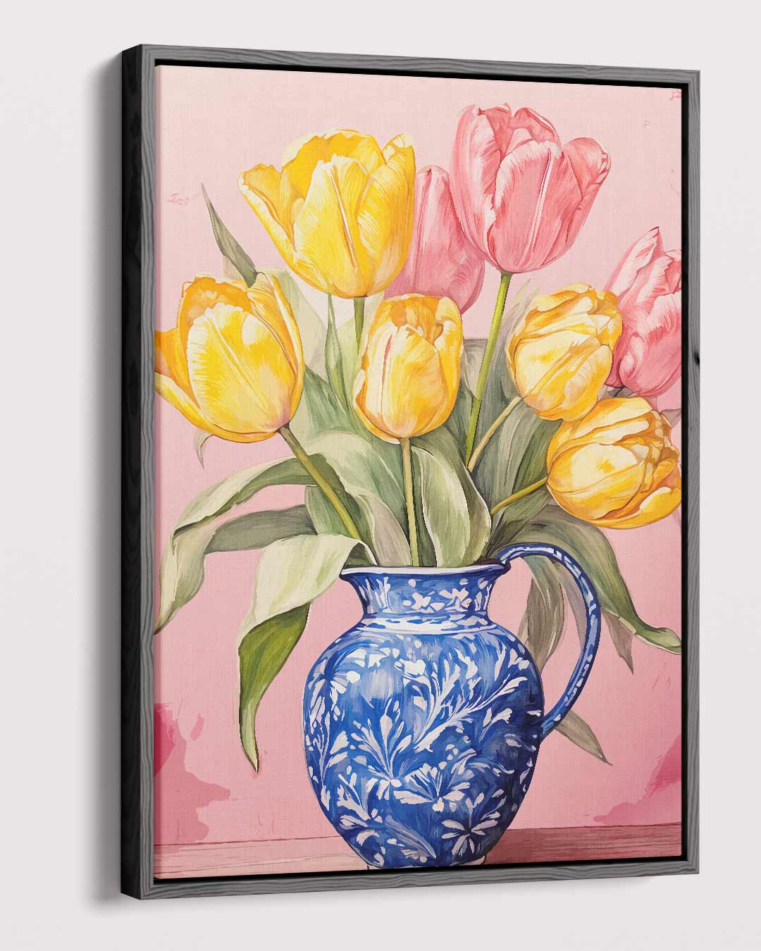 Bont Tulpenboeket in Blauwe Vaas Kunstwerk-canvas-dibond-plexiglas-wanddecoratie-WallArtistic