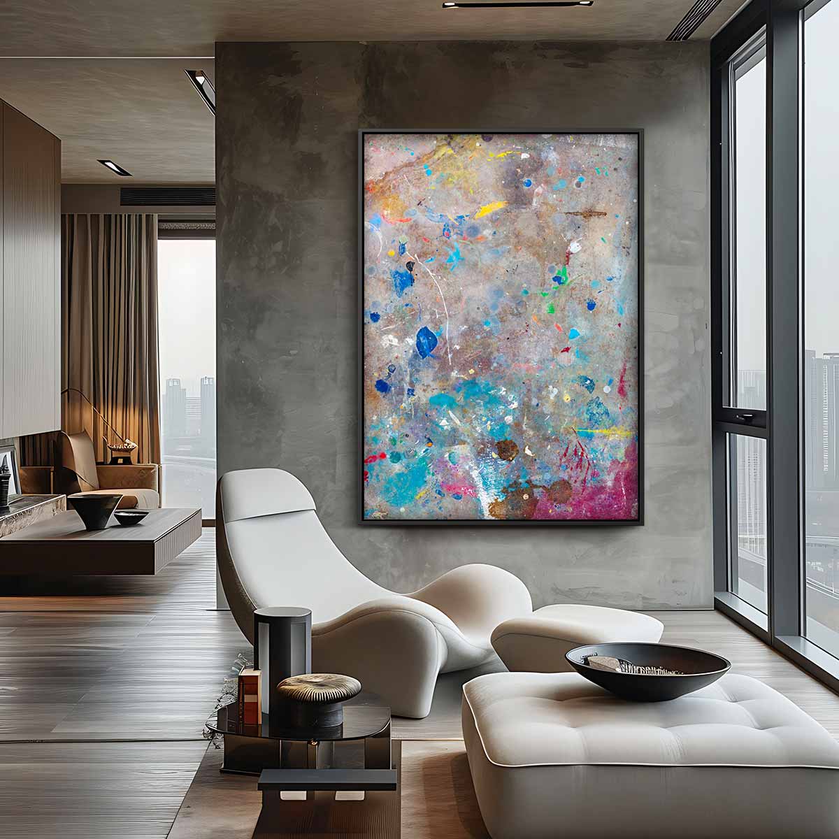 Kleurrijke Abstracte Expressie Kunstwerk-canvas-dibond-plexiglas-wanddecoratie-WallArtistic