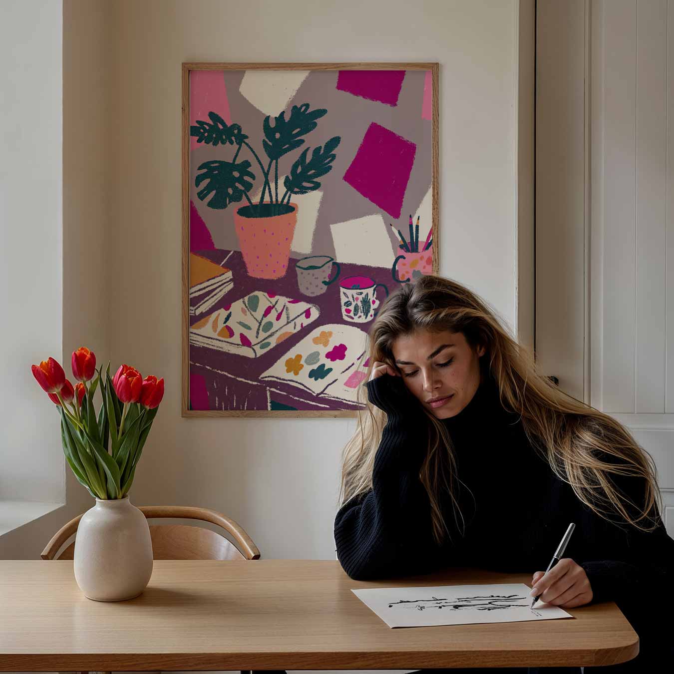 Creatieve Werkplek met Kleuren en Patronen Poster