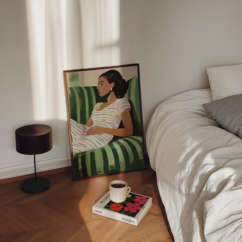 Chique Gestreepte Vrouwelijke Portretposter
