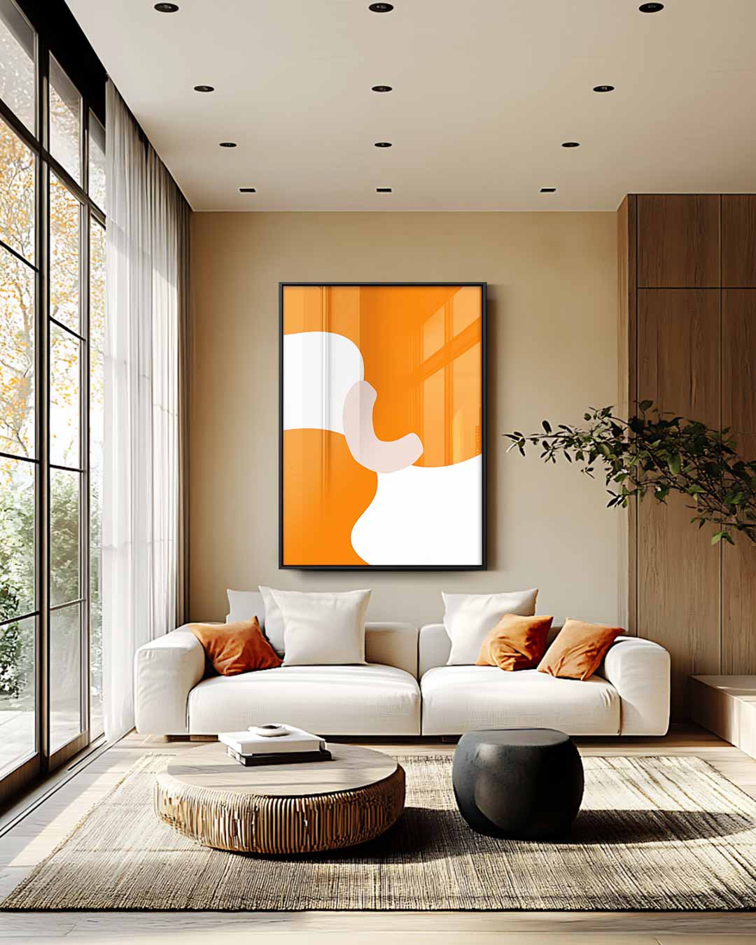 Speelse Oranje Golven Kunstwerk-canvas-dibond-plexiglas-wanddecoratie-WallArtistic