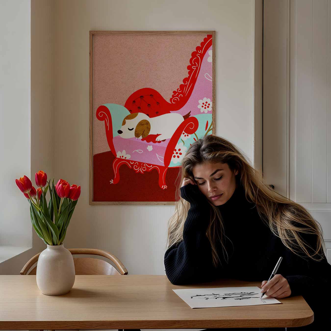 Slapende Poes op Chique Bankje Poster