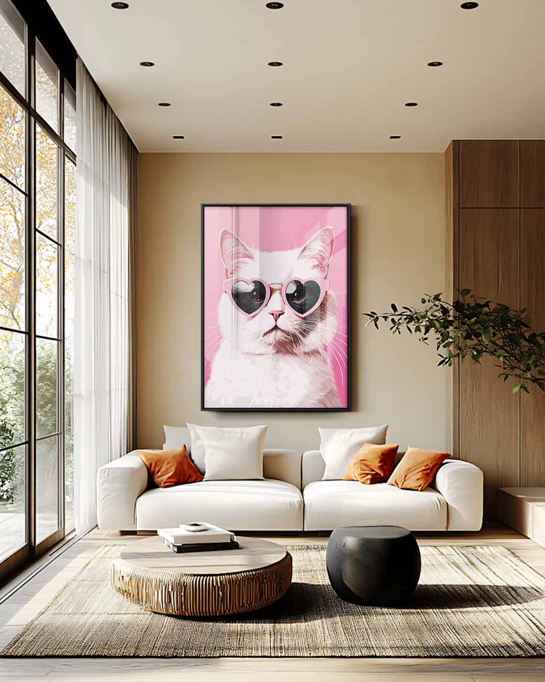Coole Kat met Hartjesbril Kunstwerk-canvas-dibond-plexiglas-wanddecoratie-WallArtistic
