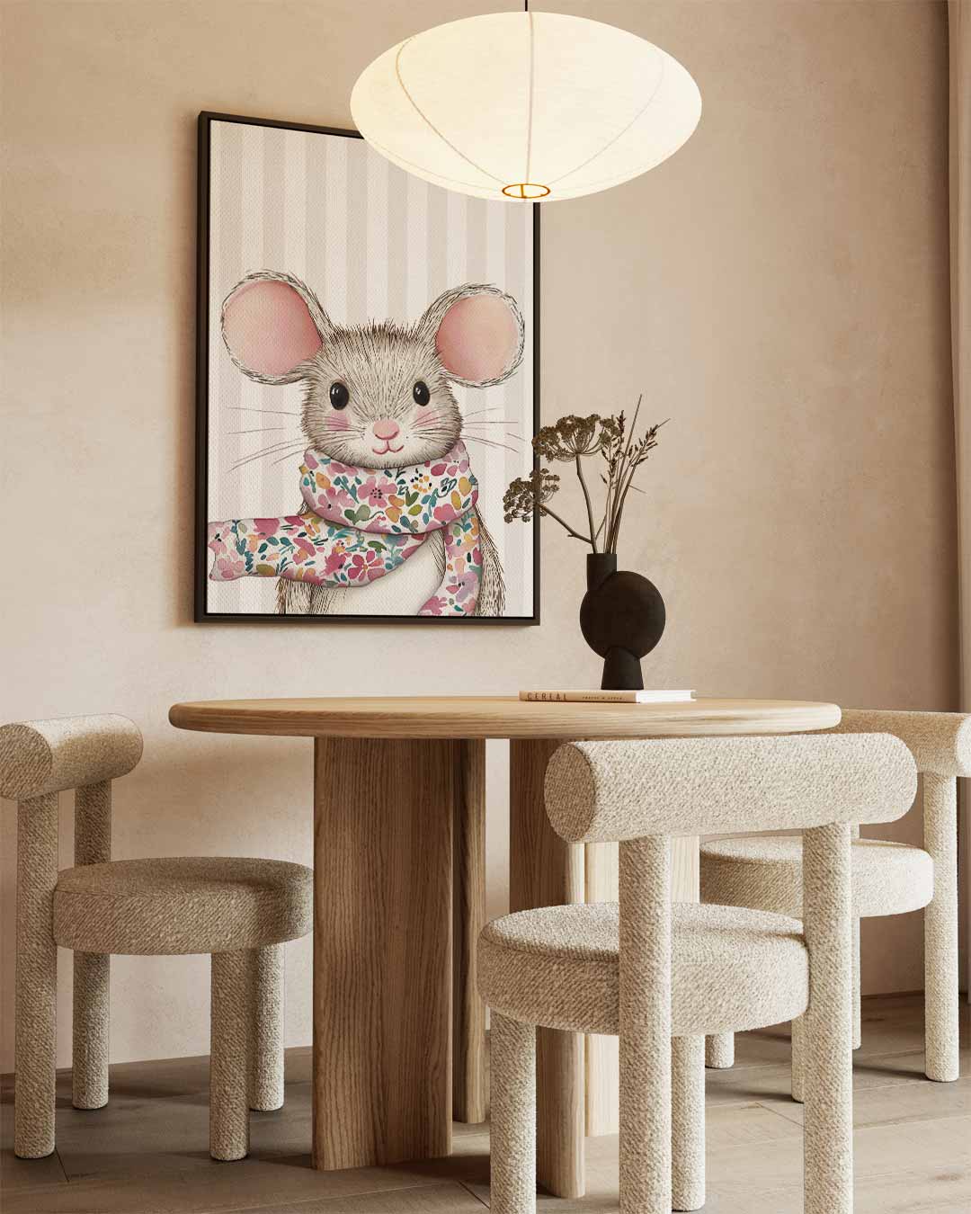 Schattige Muizenillustratie met Sjaal Kunstwerk-canvas-dibond-plexiglas-wanddecoratie-WallArtistic