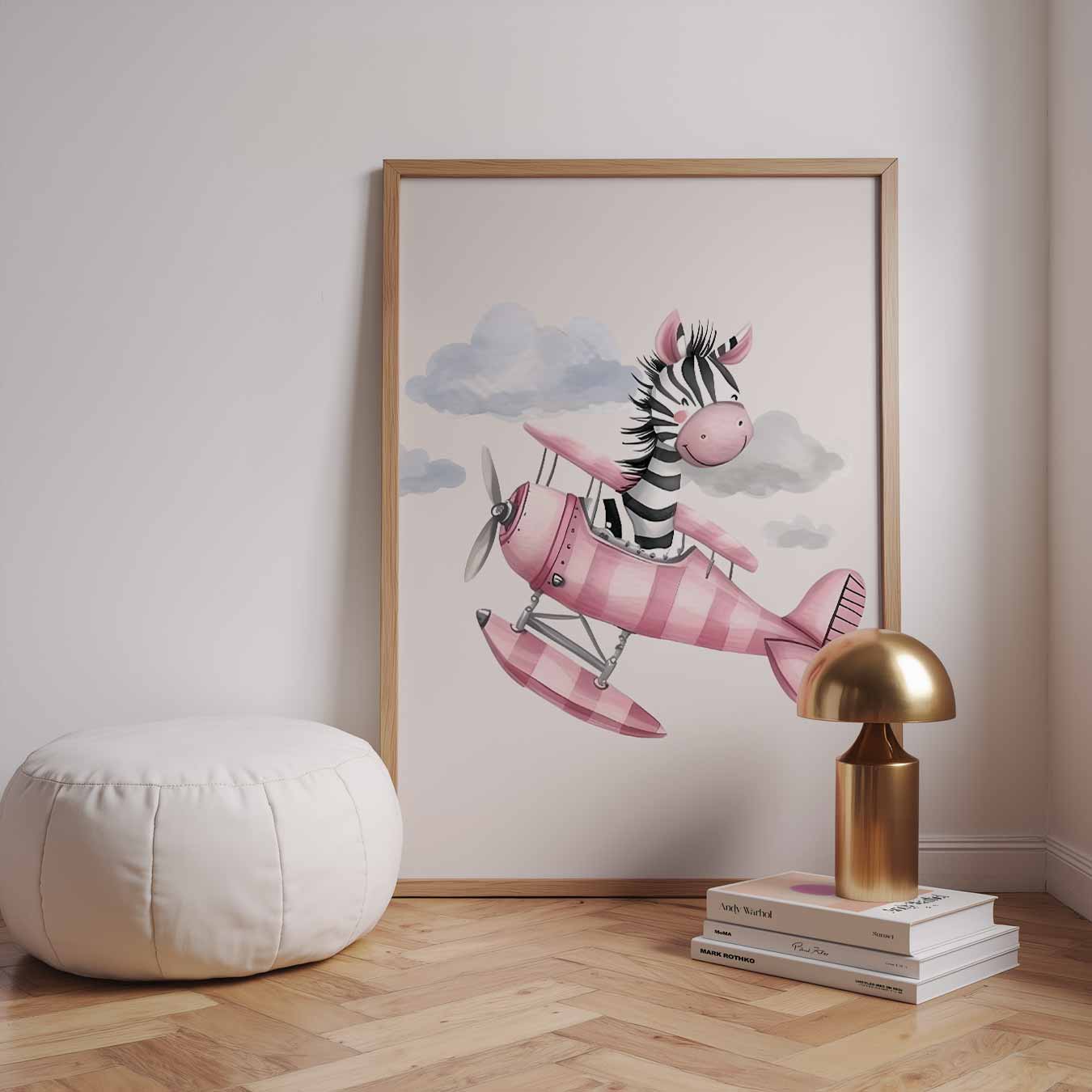 Dromerige Zebra in het Vliegtuig Poster-WallArtistic