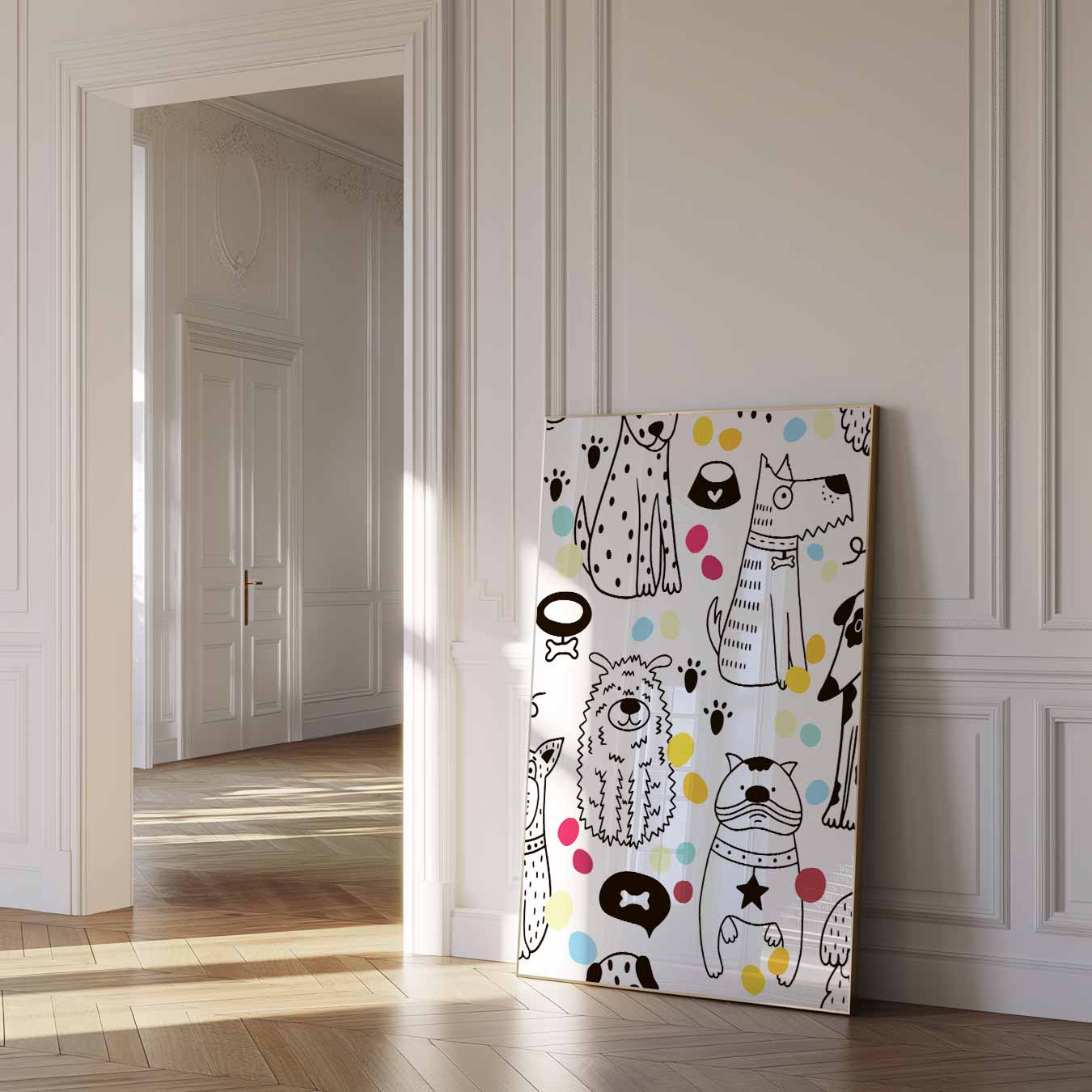 Speelse Honden Illustratie Poster-WallArtistic