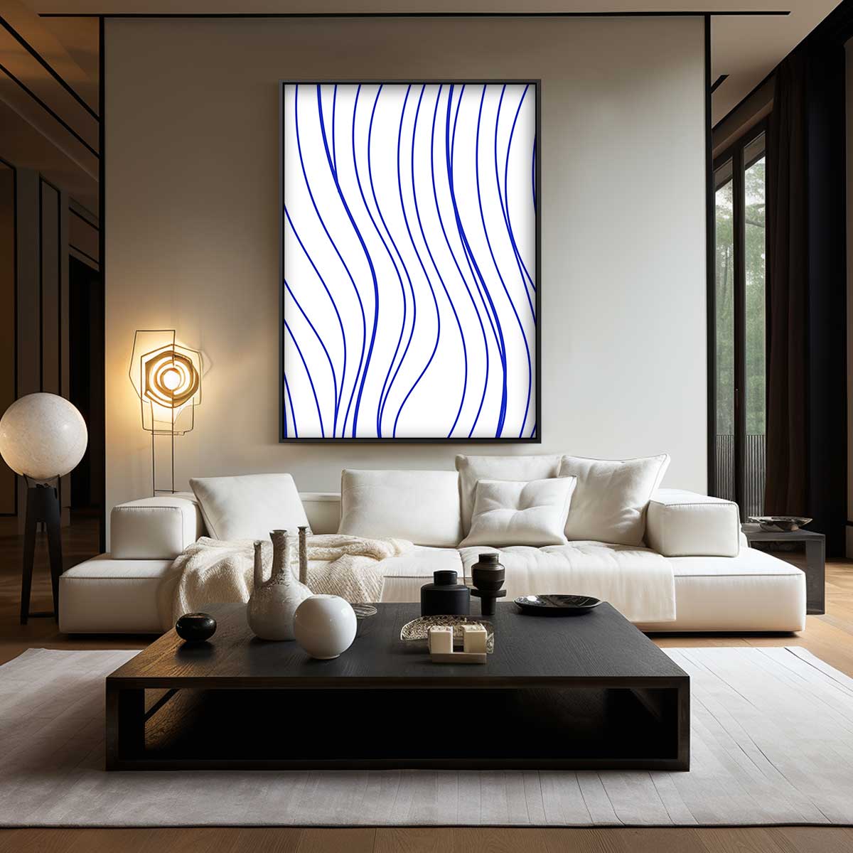 Golvende Blauwe Strepen Kunstwerk-canvas-dibond-plexiglas-wanddecoratie-WallArtistic