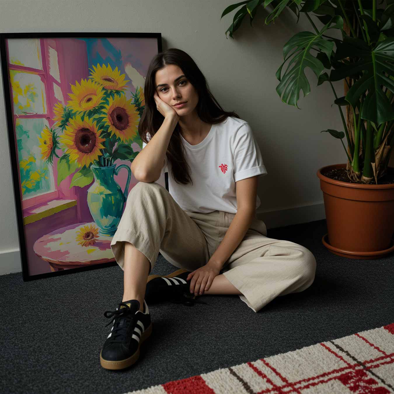 Zonnige Zonnebloemen in Vaas Poster-WallArtistic