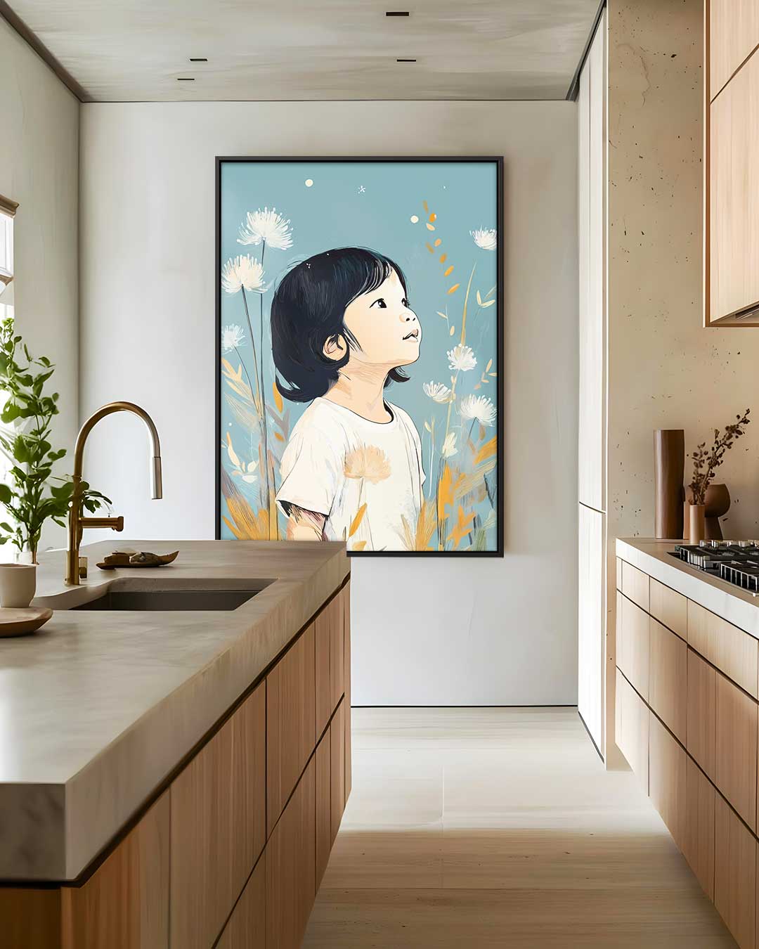 Dromerig Kind in Bloeiende Natuur Kunstwerk-canvas-dibond-plexiglas-wanddecoratie-WallArtistic