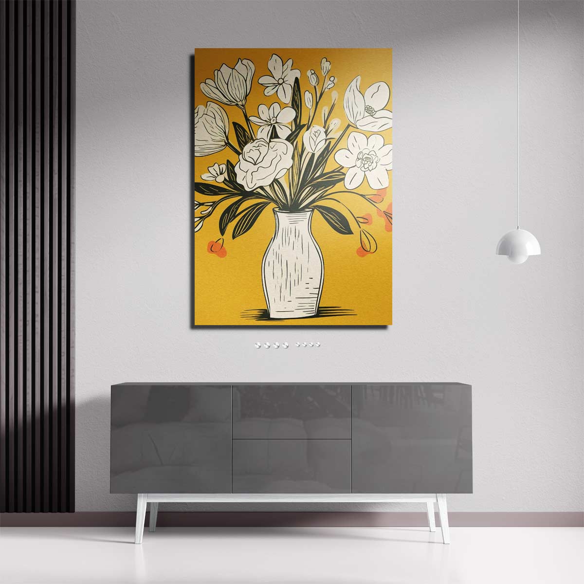 Tijdloze Bloemenvazen Illustratie Kunstwerk-canvas-dibond-plexiglas-wanddecoratie-WallArtistic