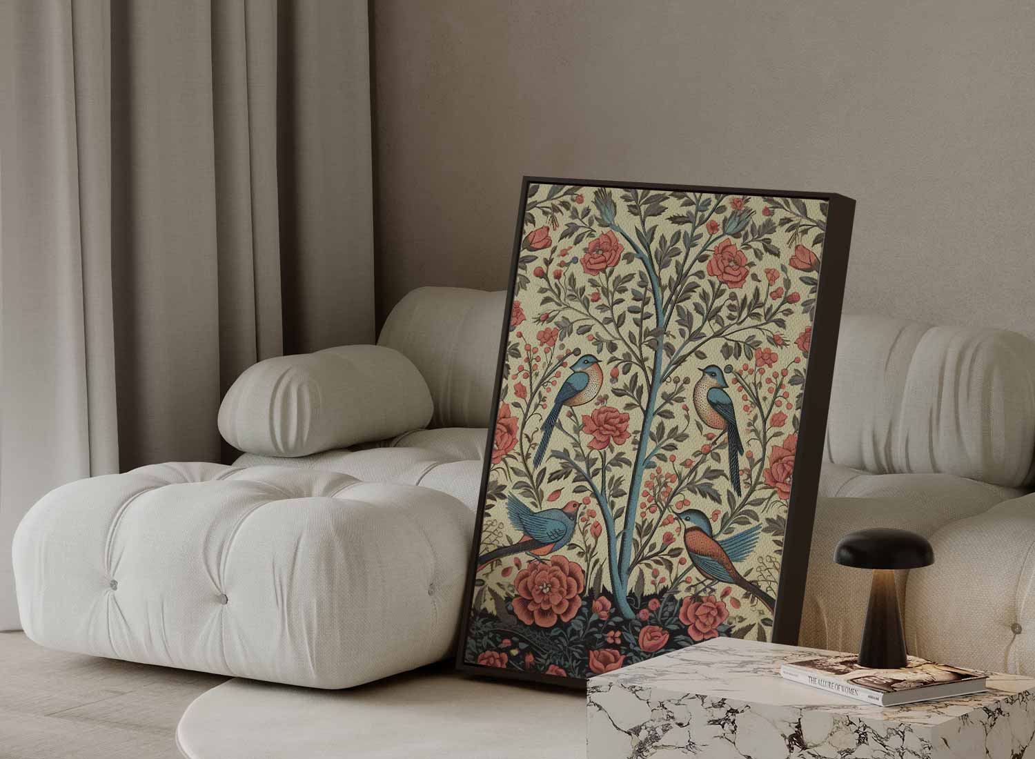 Bloemen en Vogels Paradijs Kunstwerk-canvas-dibond-plexiglas-wanddecoratie-WallArtistic