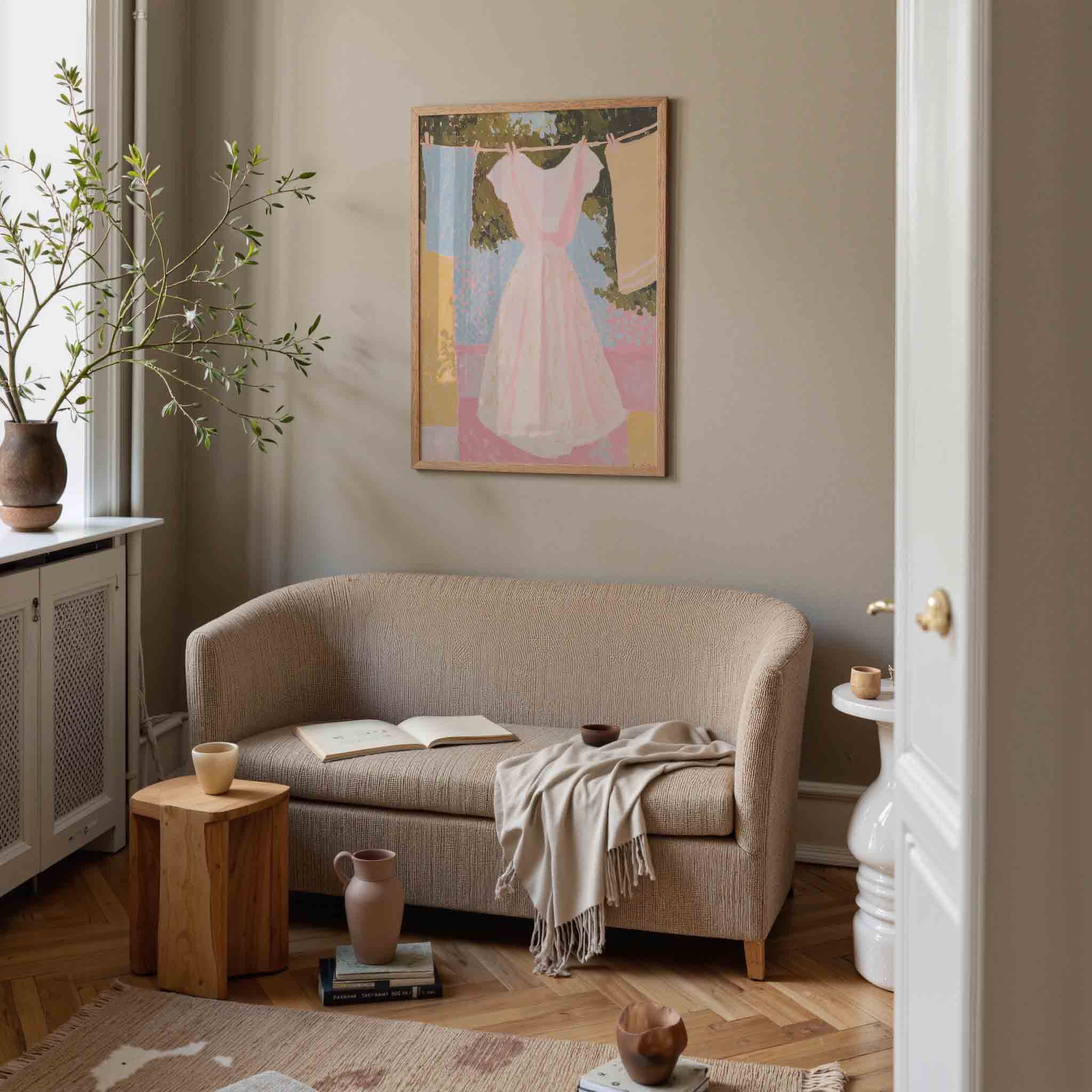 Witte jurk aan waslijn Poster