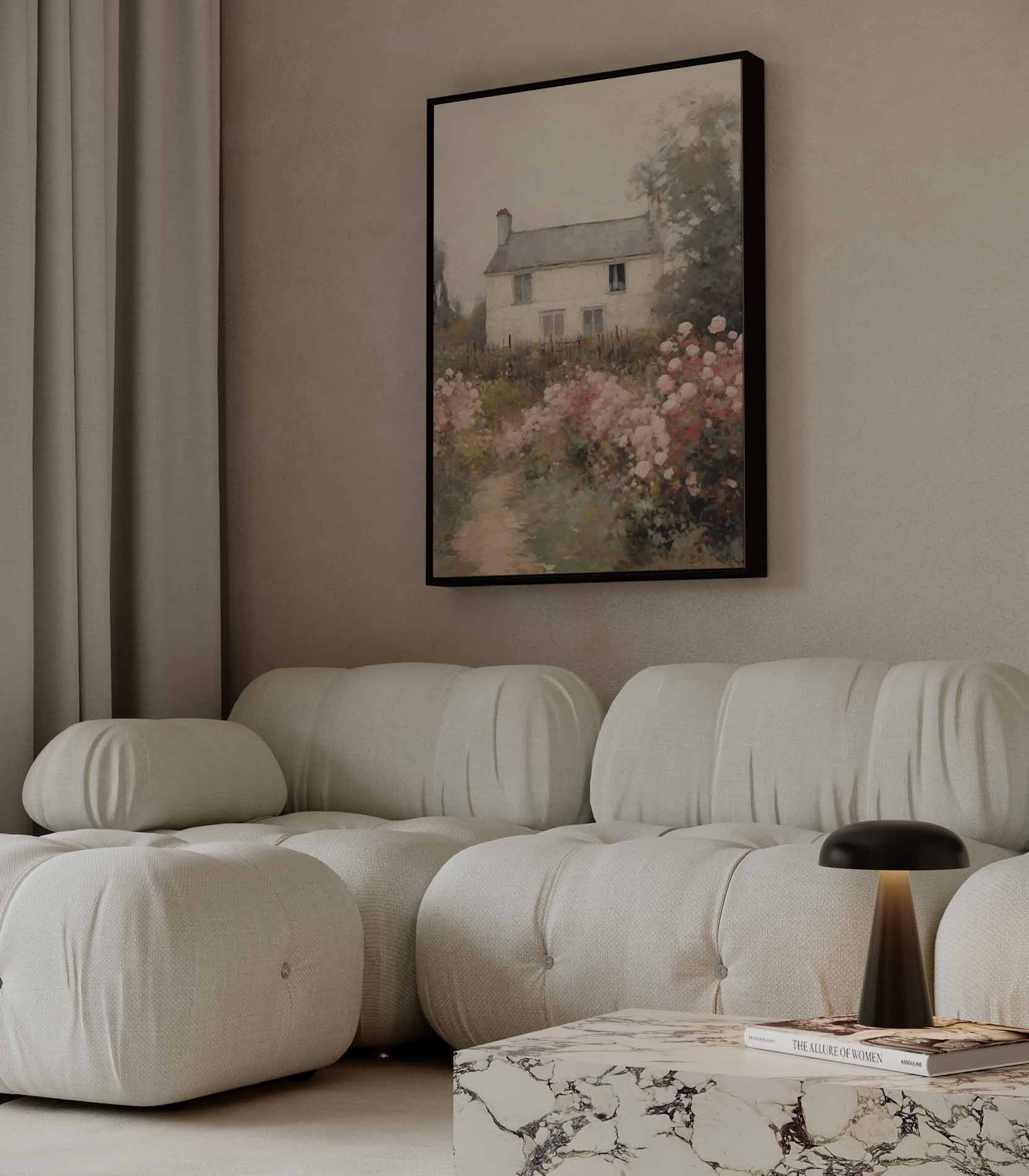 Romantisch Landhuis met Rozentuin Kunstwerk-canvas-dibond-plexiglas-wanddecoratie-WallArtistic