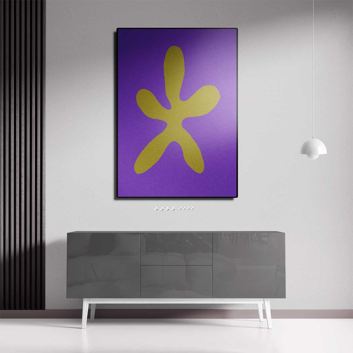 Vrolijke Gele Ster op Paars Kunstwerk-canvas-dibond-plexiglas-wanddecoratie-WallArtistic