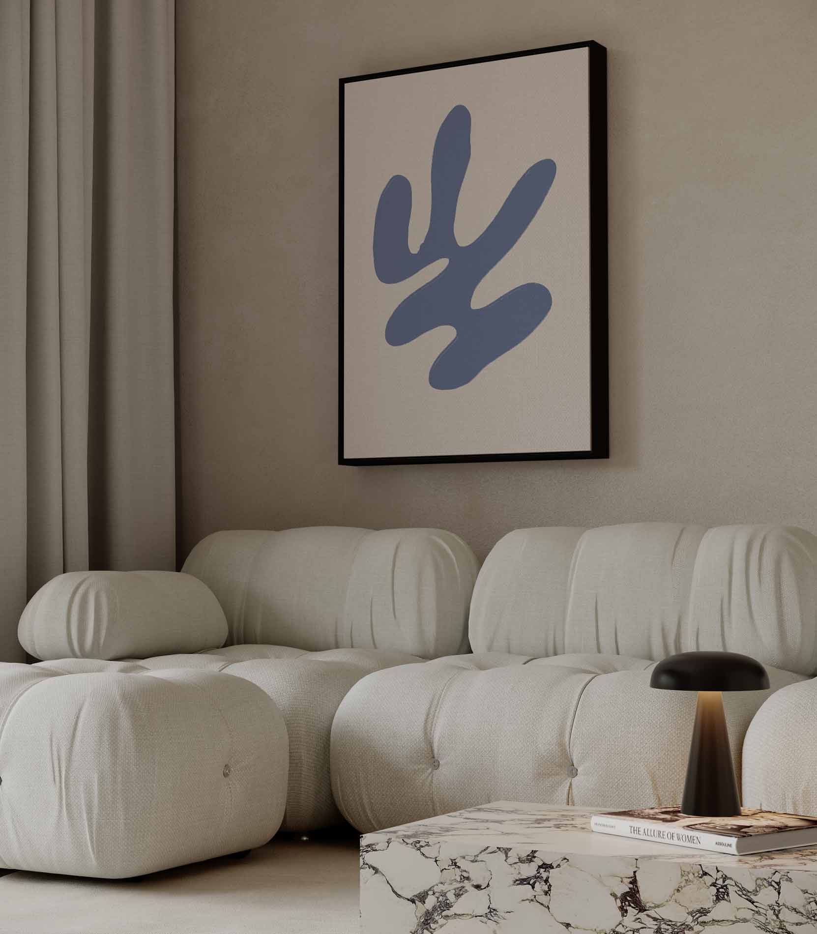 Blauwe Vloeiende Vorm Kunstwerk-canvas-dibond-plexiglas-wanddecoratie-WallArtistic