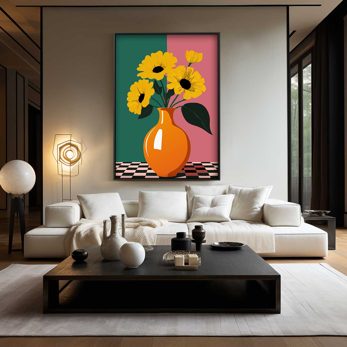 Zonnige Bloemen in Vaas Kunstwerk-canvas-dibond-plexiglas-wanddecoratie-WallArtistic
