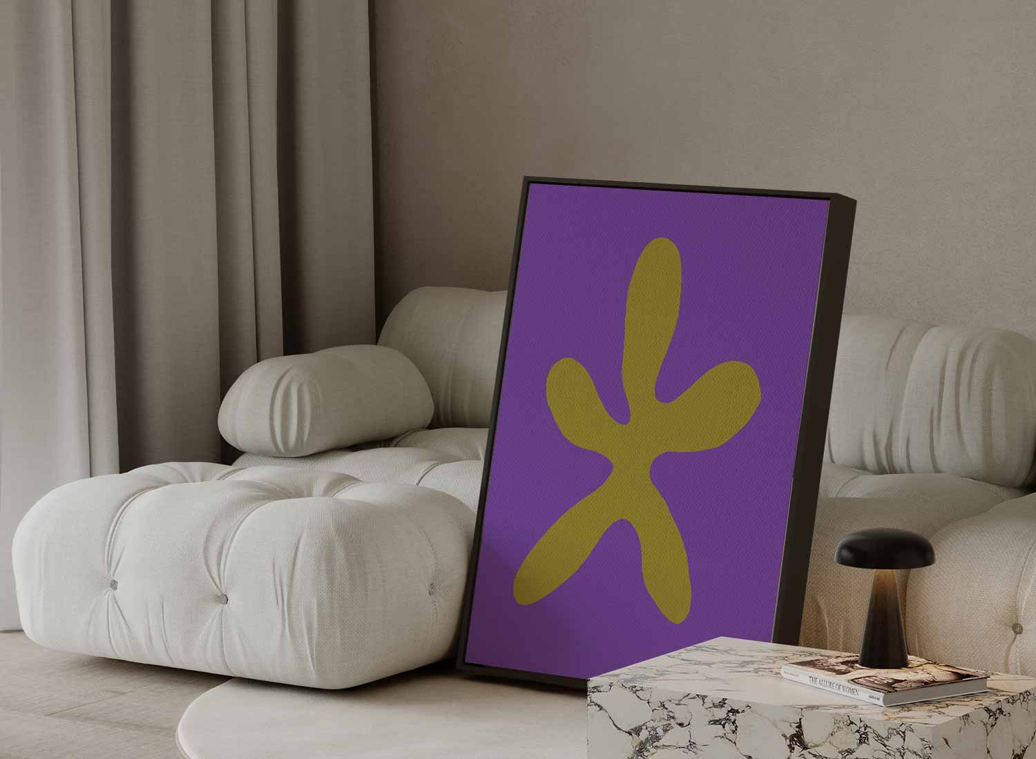Vrolijke Gele Ster op Paars Kunstwerk-canvas-dibond-plexiglas-wanddecoratie-WallArtistic