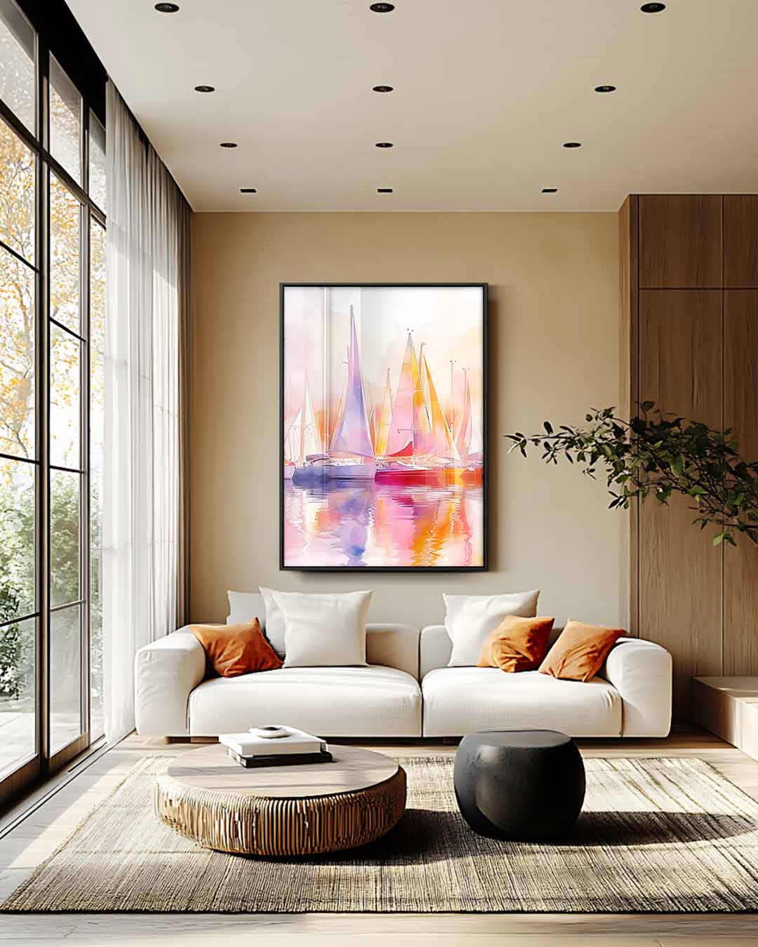 Kleurrijke Zeilboten in Zonsopgang Kunstwerk-canvas-dibond-plexiglas-wanddecoratie-WallArtistic