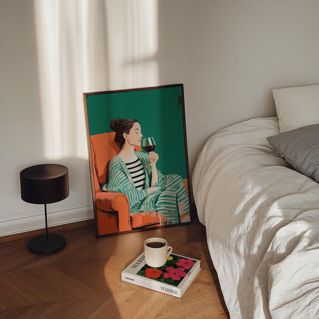 Verfijnde Ontspanning: Vrouw met Wijnglas Poster