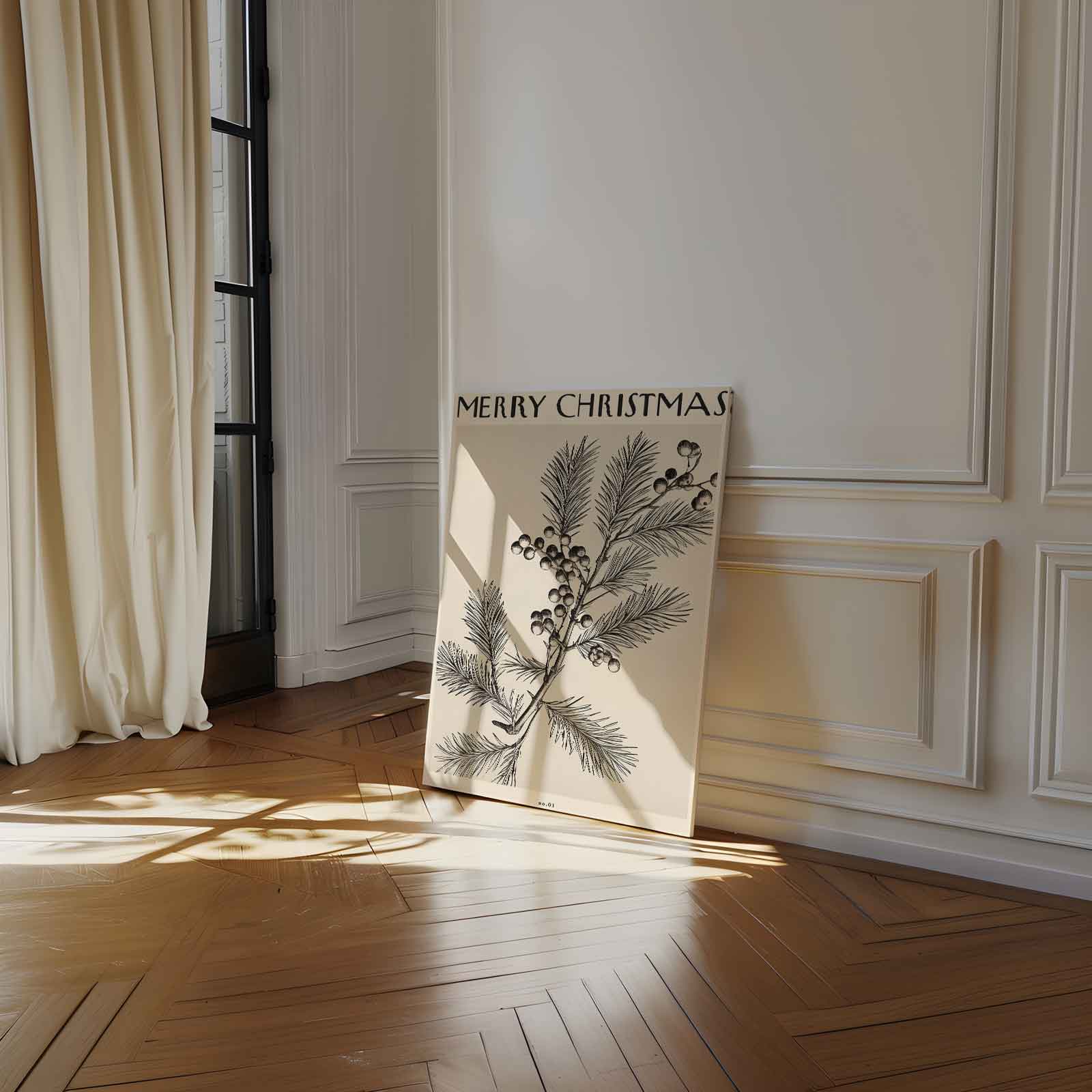 Vintage Kersttak Illustratie Kunstwerk-canvas-dibond-plexiglas-wanddecoratie-WallArtistic