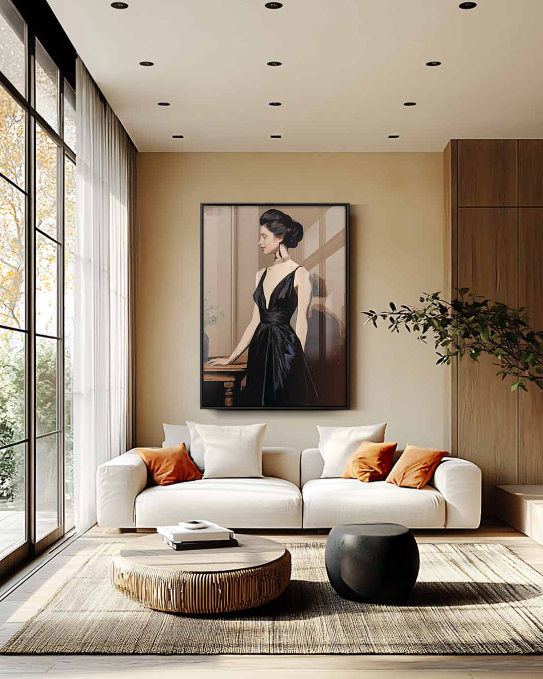 Elegante Dame in Zwart Kunstwerk-canvas-dibond-plexiglas-wanddecoratie-WallArtistic