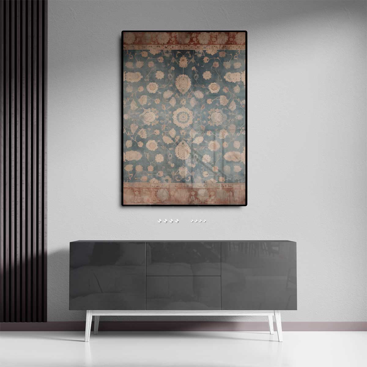 Tijdloze Bloemenpracht op Blauw Tapijt Kunstwerk-canvas-dibond-plexiglas-wanddecoratie-WallArtistic
