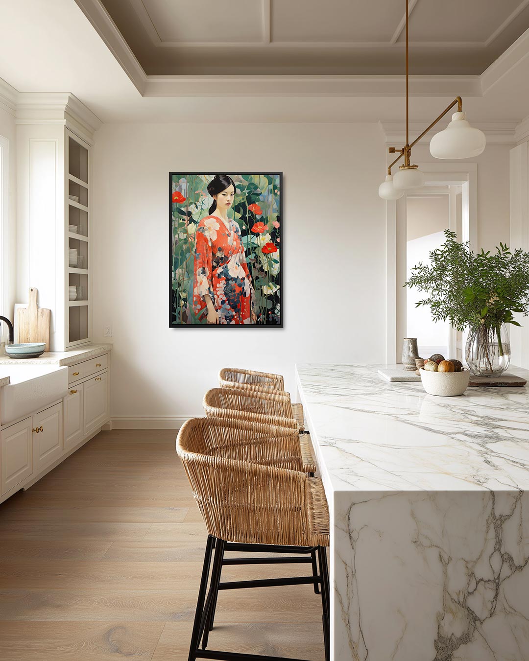 Vrouw in bloemen Kunstwerk