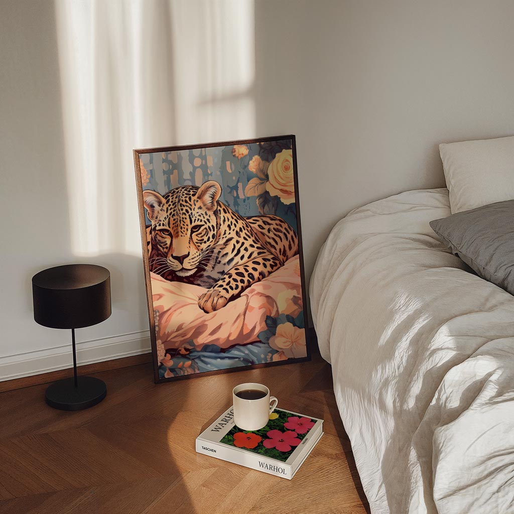 Sierlijke Luipaard Bloemen Poster