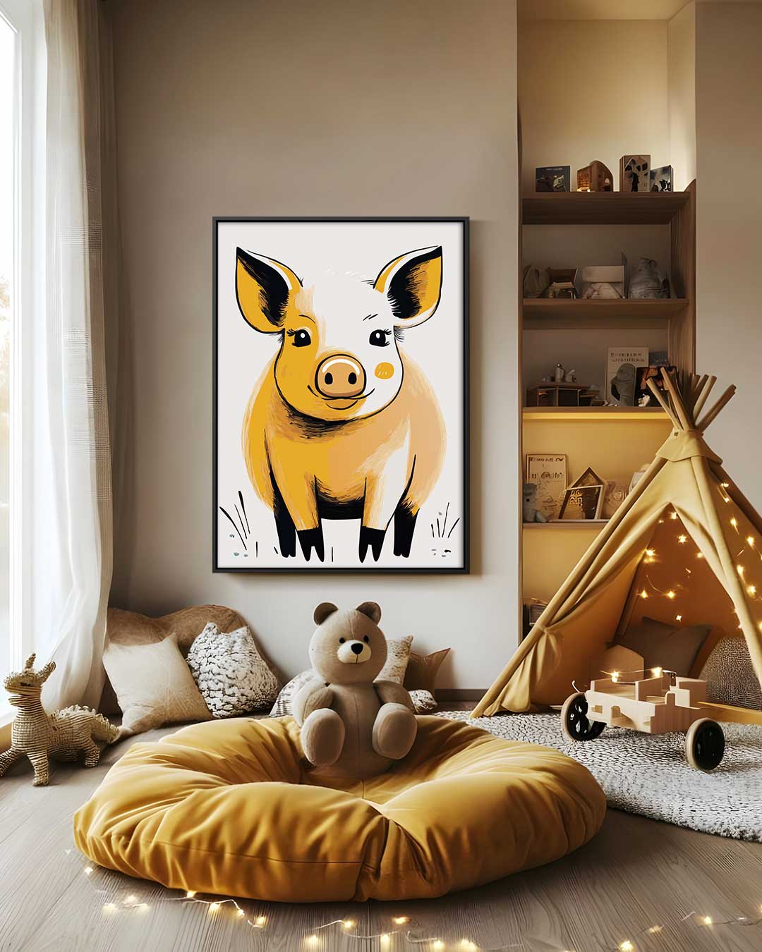 Vrolijk Varkentje Kunstwerk-canvas-dibond-plexiglas-wanddecoratie-WallArtistic
