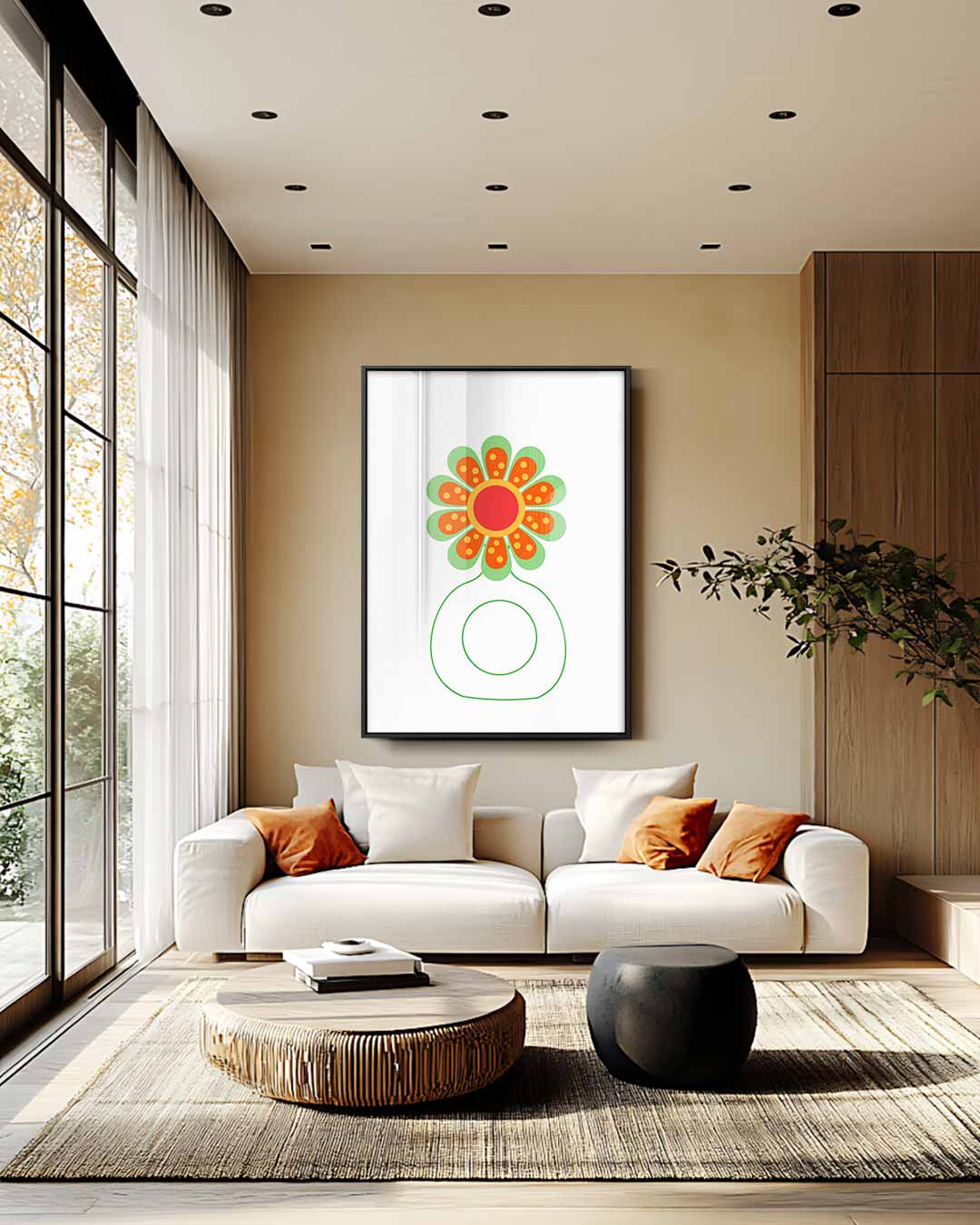 Vrolijke Bloem Illustratie Kunstwerk-canvas-dibond-plexiglas-wanddecoratie-WallArtistic