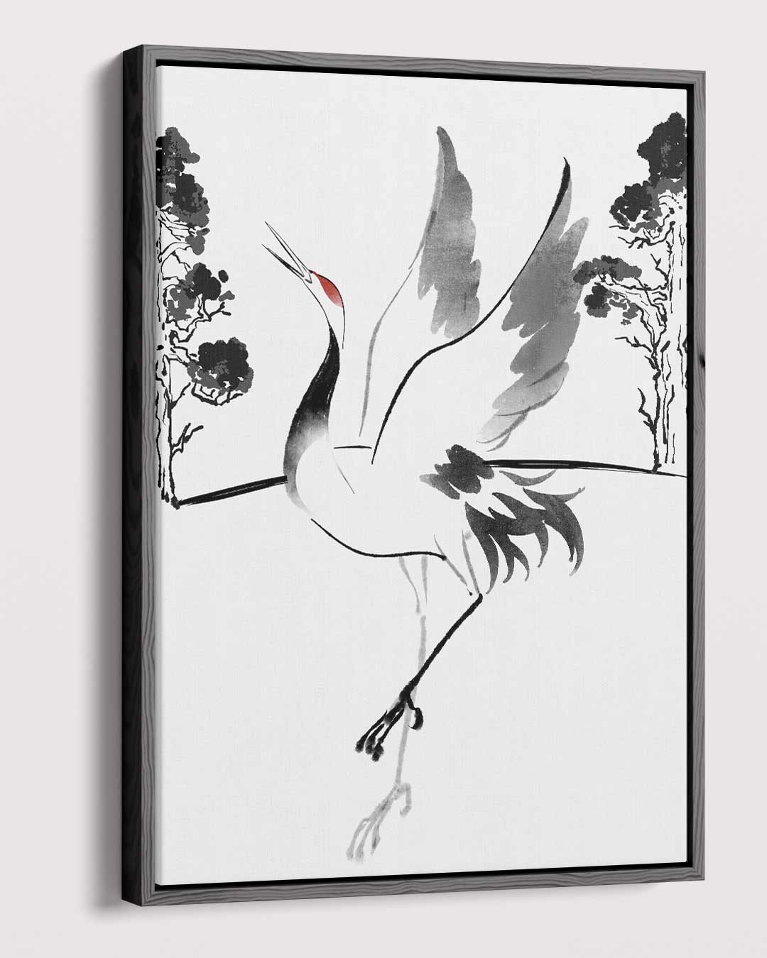Dansende Kraanvogel in Inkt Kunstwerk-canvas-dibond-plexiglas-wanddecoratie-WallArtistic
