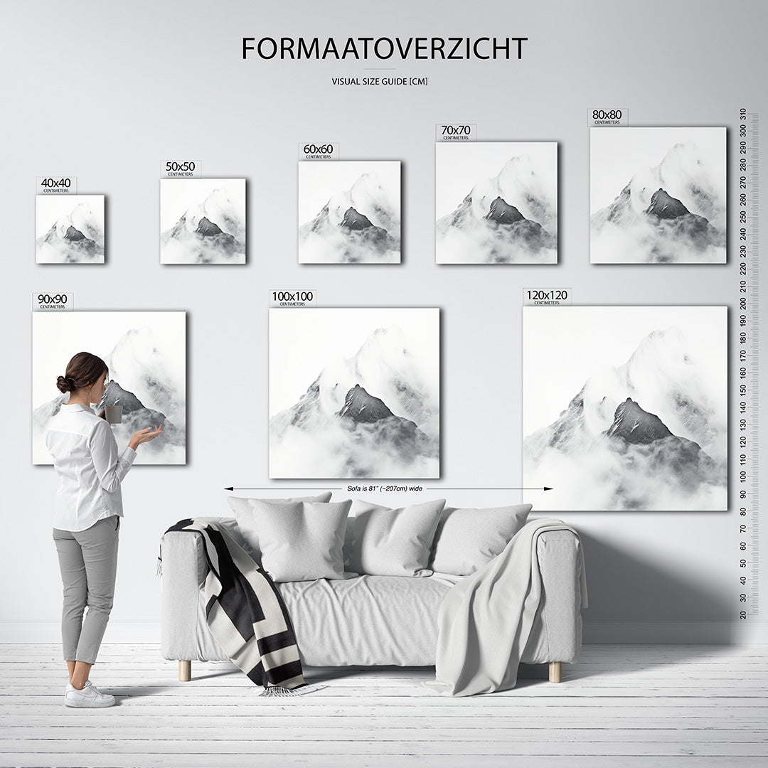 Berglandschap in mist Kunstwerk
