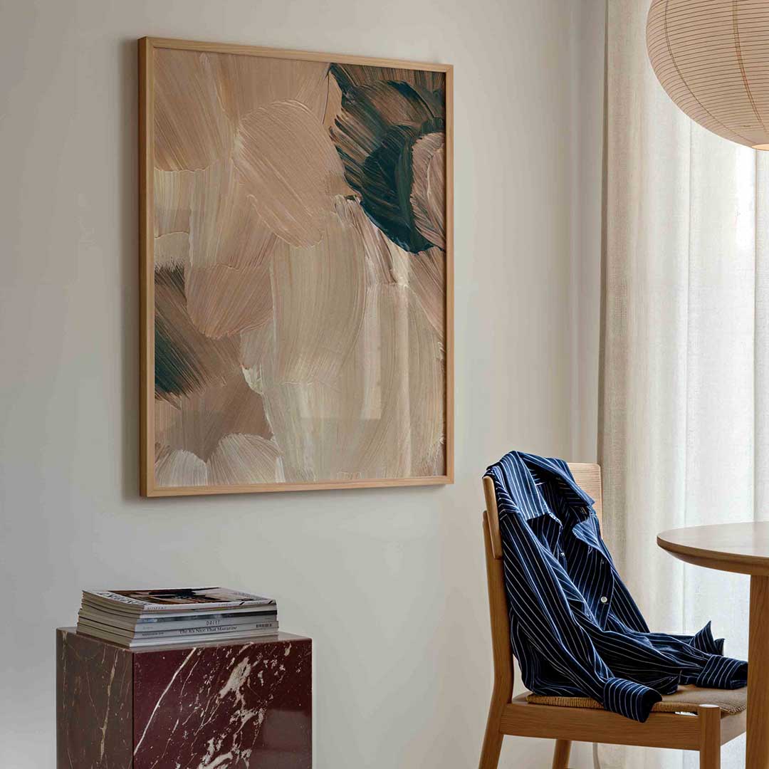 Beige en groene penseelstreken Poster